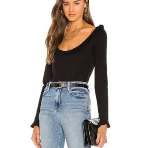 Caroline Constas Coquette Kenzie Ruffle Scoop Neck Top Medium Black Quiet Luxury